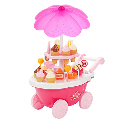 T TOOYFUL Pink Ice Cream Sweets Cart Shop Toy Stand Kids Juego de Simulación con Luces