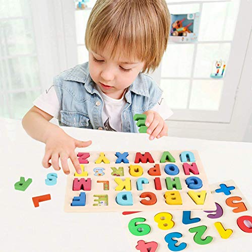 Tablero del Rompecabezas Alfabeto,Aprendizaje temprano Juguetes de Madera educativos para bebé， Multicolor Rompecabezas Bloques de Letras ABC Abecedario para Niños Juguetes de Madera Educativos