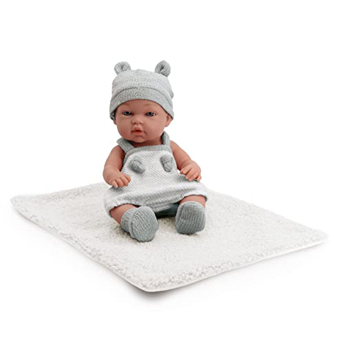 Tachan - Muñeca bebé 30cm, con ropita de Punto Azul y Blanco, con Manta de Borreguito, Fisico Realista de Bebe, extremidades articuladas (CPA Toy Group Trading S.L. 788T00624)