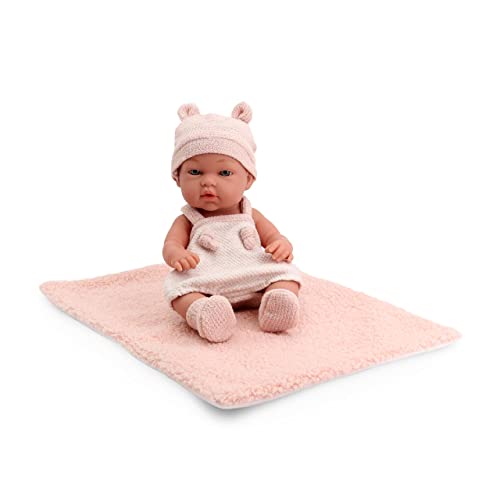 Tachan - Muñeca bebé 30cm, con ropita de Punto Rosa y Blanco, con Manta de Borreguito, Fisico Realista de Bebe, extremidades articuladas (CPA Toy Group Trading S.L. 788T00625)