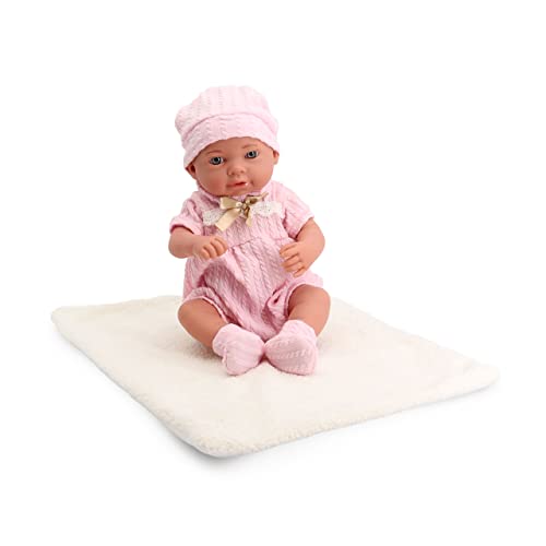 Tachan - Muñeca bebé 40cm, con Ranita de Punto Rosa, Gorro y Calcetines de Punto, con Manta de Borreguito, Fisico Realista de Bebe, extremidades articuladas (CPA Toy Group Trading S.L. 788T00631)