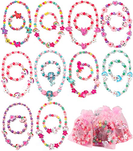 Tacobear 20 Piezas Joyas Niña Collar Pulseras Madera Colorida Animales Flor Búho Sirena Unicornio Collar Pulsera Amistad Joyas Princesa Articulos Fiesta Cumpleaños Regalo Joyería para Niña Niños