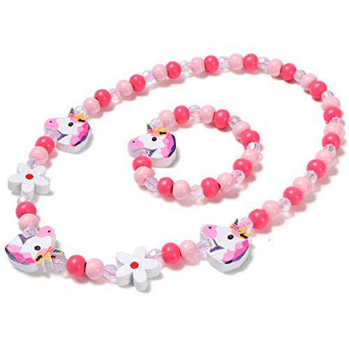 Tacobear 20 Piezas Joyas Niña Collar Pulseras Madera Colorida Animales Flor Búho Sirena Unicornio Collar Pulsera Amistad Joyas Princesa Articulos Fiesta Cumpleaños Regalo Joyería para Niña Niños