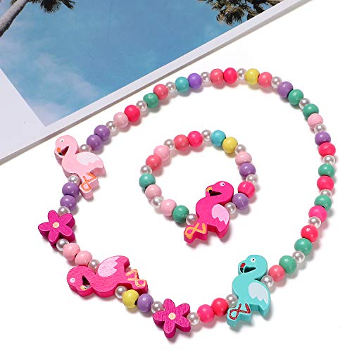 Tacobear 20 Piezas Joyas Niña Collar Pulseras Madera Colorida Animales Flor Búho Sirena Unicornio Collar Pulsera Amistad Joyas Princesa Articulos Fiesta Cumpleaños Regalo Joyería para Niña Niños