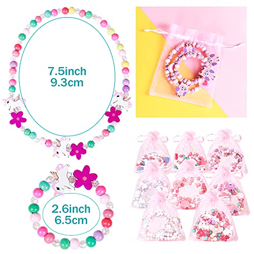 Tacobear 28 Piezas Joyas Niña Collares Pulseras Anillos Set Colorido Madera Flamenco Búho Sirena Unicornio Pulsera Collar Fiesta Cumpleaños Regalo Joyería para Niñas