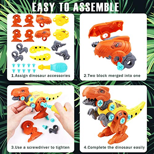 Tacobear 3PCS Dinosaurios Juguetes para Niños Juguetes de Montaje con Destornillador Juego Construccion Puzzle Dinosaurios Bricolaje Desmontar Juguete para Niños Niñas