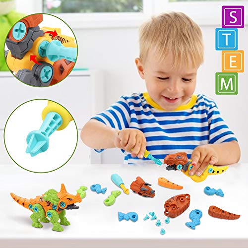 Tacobear 3PCS Dinosaurios Juguetes para Niños Juguetes de Montaje con Destornillador Juego Construccion Puzzle Dinosaurios Bricolaje Desmontar Juguete para Niños Niñas