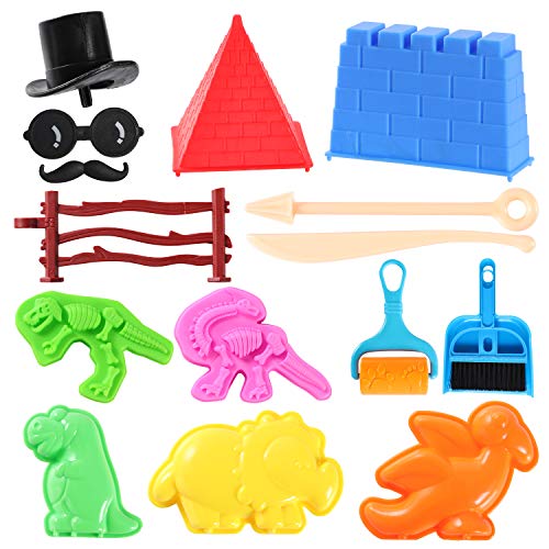 Tacobear Arena Mágica Arena Cinética Jugar Arena Juegos con 3lbs Play Sand Plegable Areneros Figuras de Dinosaurio Moldes de Arena Playa Juguetes de Arena DIY Juguete de Interior para Niños