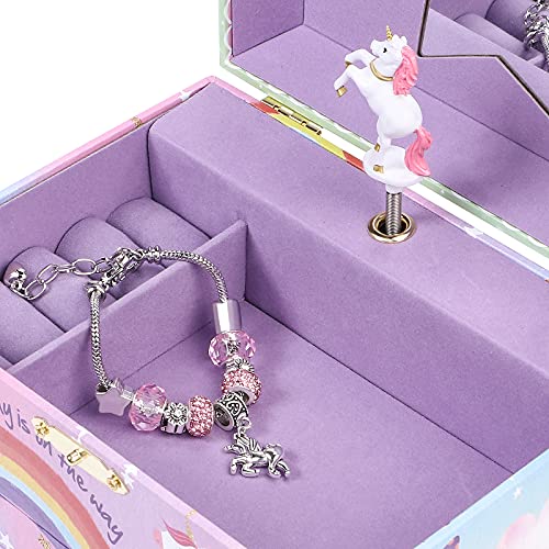 Tacobear Cajas de Musical Caja de música para Niñas Unicornio Joyero Musical con Pulsera y Cajón Unicornio Cumpleanos Regalos para Niñas 3 4 5 6 7 8 9 10 años