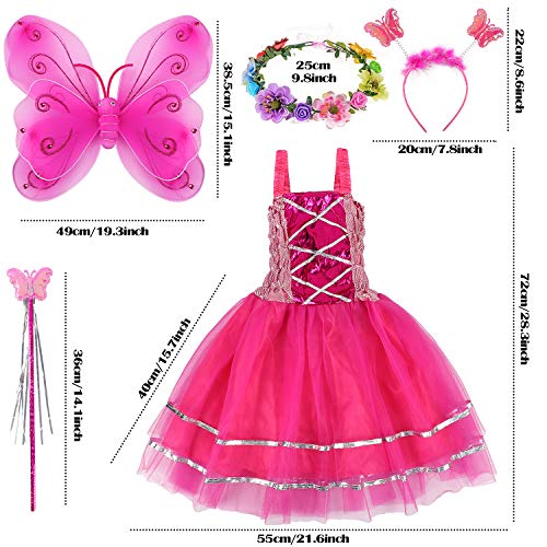 Tacobear Disfraz Hada Niña Disfraz Mariposa con Alas Hada Vestido Diademas Corona Flores Varitas Magicas Hada Mariposa Princesa Disfraces Accesorios Regalos Fiesta Cumpleaños para Niñas Niños (Pink)