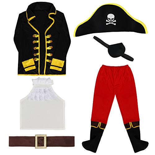 Tacobear Disfraz Pirata Niño con Pirata Accesorios Pirata Sombrero Parche Daga brújula Monedero Pendiente Pirata Disfraz de Halloween Niños (L 7-9 años)