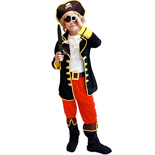 Tacobear Disfraz Pirata Niño con Pirata Accesorios Pirata Sombrero Parche Daga brújula Monedero Pendiente Pirata Disfraz de Halloween Niños (L 7-9 años)