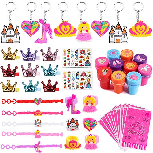 Tacobear Piñatas de Cumpleaños Niña 70pcs Princesa Regalos Piñata Pulsera Anillo Llavero Corona Pinzas para Cabello Pegatinas Sellos Piñata Rellenos para Huevos de Pascua Suministros Fiesta Princesa