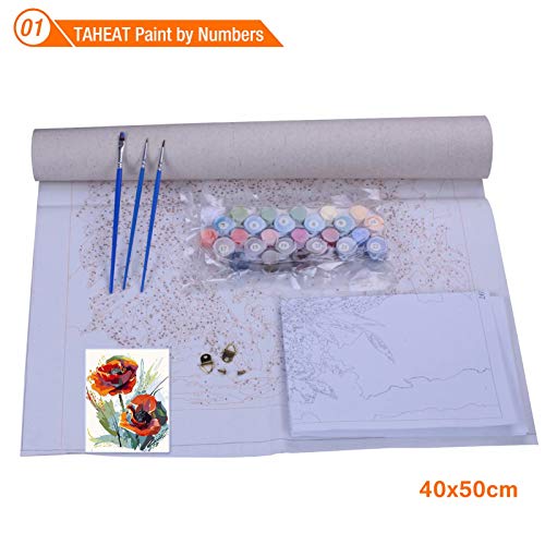 TAHEAT Kits de pintura por números para adultos, niños, personas mayores, principiantes, acrílicos, kits de pintura al óleo de bricolaje, patrón de rosas, 16 x 20 pulgadas sin marco