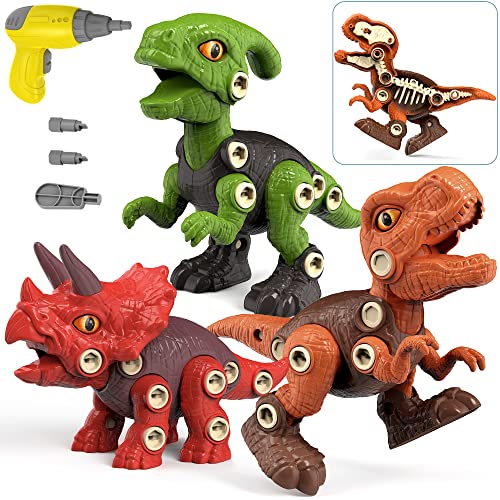 Take Apart - Juguetes de dinosaurio para niños de 3 a 7, STEM Kids Play Dinosaur Toys, juguetes de dinosaurio de construcción para niños con taladro eléctrico para, niños y niñas regalos de cumpleaños