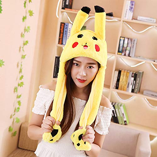 Taluoahc Juguete de peluche Divertido Puntada Pikachu Conejo de peluche Peluche Sombrero de peluche suave con orejas en movimiento Juguete creativo Sombrero Muñeca Lindo Regalo de cumpleaños