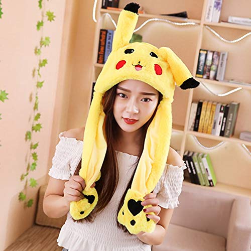 Taluoahc Juguete de peluche Divertido Puntada Pikachu Conejo de peluche Peluche Sombrero de peluche suave con orejas en movimiento Juguete creativo Sombrero Muñeca Lindo Regalo de cumpleaños