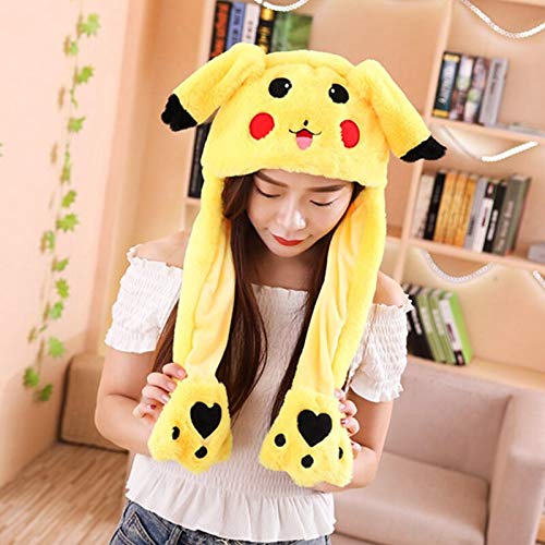 Taluoahc Juguete de peluche Divertido Puntada Pikachu Conejo de peluche Peluche Sombrero de peluche suave con orejas en movimiento Juguete creativo Sombrero Muñeca Lindo Regalo de cumpleaños