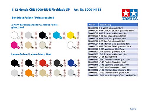 Tamiya 1:12 Honda CBR 1000-RR-R Fireblade SP-réplica Fiel, plástico, Hobby, encolado, Kit de modelismo, Montaje, sin Pintar, Color Rojo (14138)