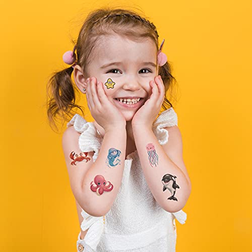 Tatuajes Temporales para Niños,Falso Tatuajes Pegatinas 10 Hojas Tatuajes a Prueba de Agua con Temática Vida Marina para Niños Niñas Fiestas de Cumpleaños Regalo Navidad