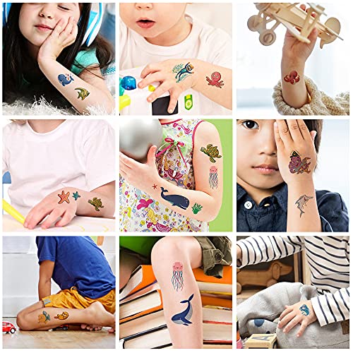 Tatuajes Temporales para Niños,Falso Tatuajes Pegatinas 10 Hojas Tatuajes a Prueba de Agua con Temática Vida Marina para Niños Niñas Fiestas de Cumpleaños Regalo Navidad