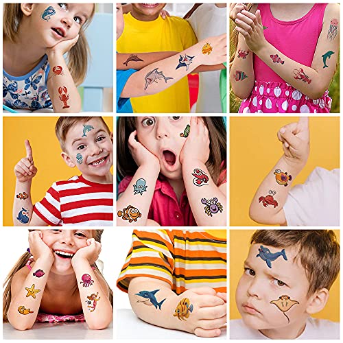 Tatuajes Temporales para Niños,Falso Tatuajes Pegatinas 10 Hojas Tatuajes a Prueba de Agua con Temática Vida Marina para Niños Niñas Fiestas de Cumpleaños Regalo Navidad