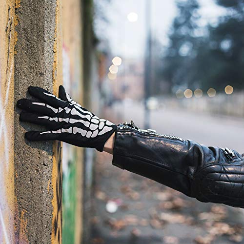 Tatuo Guantes de Esqueleto Blancos y Máscara de Cara de Calavera Mitad de Huesos de Fantasmas para Fiesta de Disfraz de Danza de Halloween de Adultos