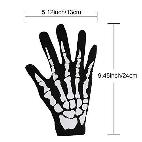 Tatuo Guantes de Esqueleto Blancos y Máscara de Cara de Calavera Mitad de Huesos de Fantasmas para Fiesta de Disfraz de Danza de Halloween de Adultos