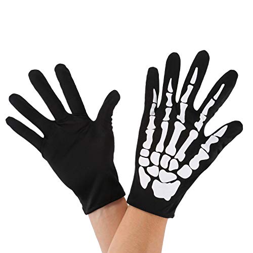 Tatuo Guantes de Esqueleto Blancos y Máscara de Cara de Calavera Mitad de Huesos de Fantasmas para Fiesta de Disfraz de Danza de Halloween de Adultos