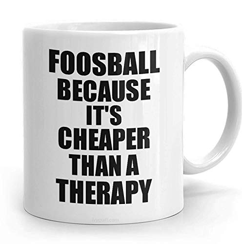 Taza de futbolín PassionWear, más barata que una terapia, regalo divertido para los amantes del futbolín, taza de té y café