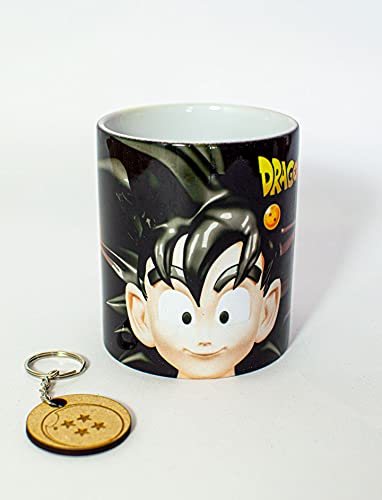 Taza Dragon Ball + llavero de madera (Taza + Llavero - Compatible con Dragon Ball - Son Goku Esferas de dragon - Anime - Manga…)