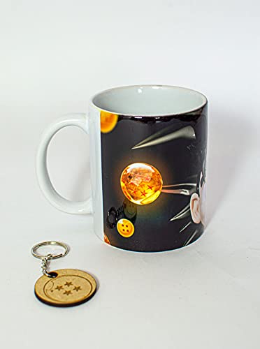 Taza Dragon Ball + llavero de madera (Taza + Llavero - Compatible con Dragon Ball - Son Goku Esferas de dragon - Anime - Manga…)