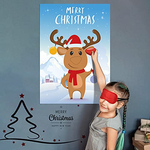 TAZEMAT Pin The Nose on The Reindeer Juego de Fiesta de Navidad para Reunión Familiar Nocturna Pin Games Pegatinas con 24 pcs Nariz Adhesiva y 1 Diadema Roja Accesorios para Niños