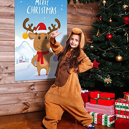 TAZEMAT Pin The Nose on The Reindeer Juego de Fiesta de Navidad para Reunión Familiar Nocturna Pin Games Pegatinas con 24 pcs Nariz Adhesiva y 1 Diadema Roja Accesorios para Niños