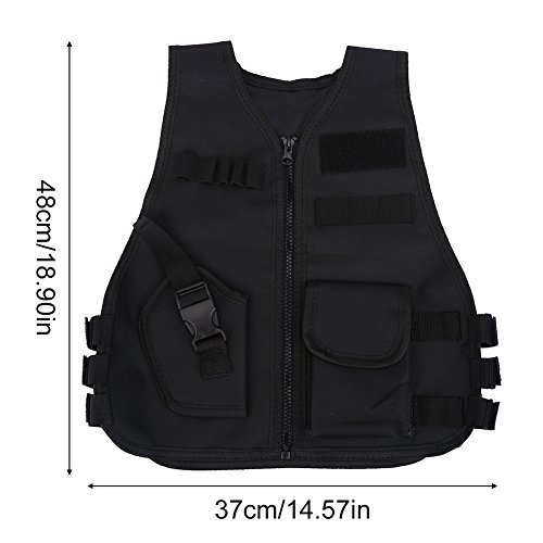 Tbest Chaleco Táctico para Niños, Ejército de Chaleco Niños Táctico Militar Guardia de Seguridad Chaleco Entrenamiento de Combate de Campo CS Vestuario de Protección Vestidos Juegos - Negro(S-Negro)