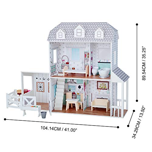 Teamson Kids Casa/Alquería De Muñecas Madera Blanco Y Muebles para Niños TD-12901A