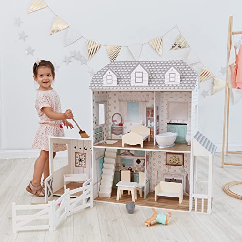 Teamson Kids Casa/Alquería De Muñecas Madera Blanco Y Muebles para Niños TD-12901A