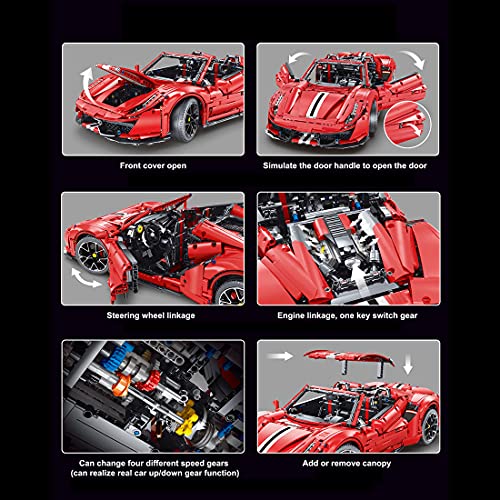 Technic Racing Sports Car Ferrari 488, MBKE 3608 Pcs 1:8 Scale Super Racing Car Building Kit para Ferrari 488 GTB, bloques de construcción compatibles con Lego Technic