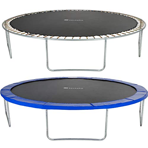 tectake 800789 Trampolín Cama Elástica de Jardín, Apertura Vertical, Exterior Patio Aire Libre, Juego Fitness Entretenimiento, Estructura de Acero, Escalera & Red de Seguridad -varios Tamaños (427 cm)