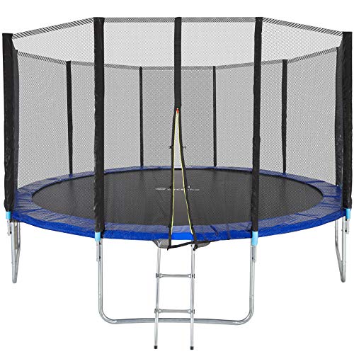 tectake 800789 Trampolín Cama Elástica de Jardín, Apertura Vertical, Exterior Patio Aire Libre, Juego Fitness Entretenimiento, Estructura de Acero, Escalera & Red de Seguridad -varios Tamaños (427 cm)