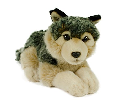 Teddys Rothenburg Peluche de lobo tumbado, 24 cm, color gris/beige