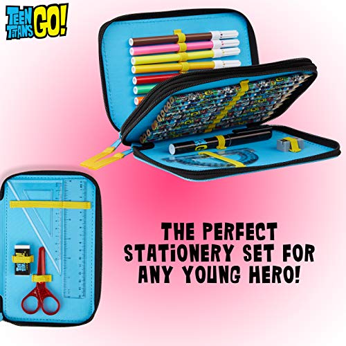 Teen Titans Go! Estuche Escolar, Incluye Material Escolar, Estuche Pinturas Para Niños 2 Compartimentos con Lapices y Rotuladores de Colores, Regalos Para Niños