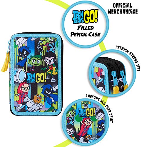 Teen Titans Go! Estuche Escolar, Incluye Material Escolar, Estuche Pinturas Para Niños 2 Compartimentos con Lapices y Rotuladores de Colores, Regalos Para Niños