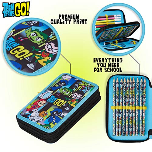 Teen Titans Go! Estuche Escolar, Incluye Material Escolar, Estuche Pinturas Para Niños 2 Compartimentos con Lapices y Rotuladores de Colores, Regalos Para Niños