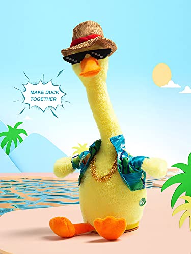 TENKY Twisting Neck Musical Duck, Stuffed Animal Repeating Duck, Baby Learns to Talk Plush Toy, Sing and Dance, Learn Tongue Duck Gifts for Kids