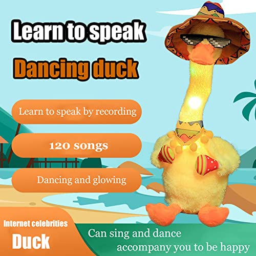 TENKY Twisting Neck Musical Duck, Stuffed Animal Repeating Duck, Baby Learns to Talk Plush Toy, Sing and Dance, Learn Tongue Duck Gifts for Kids