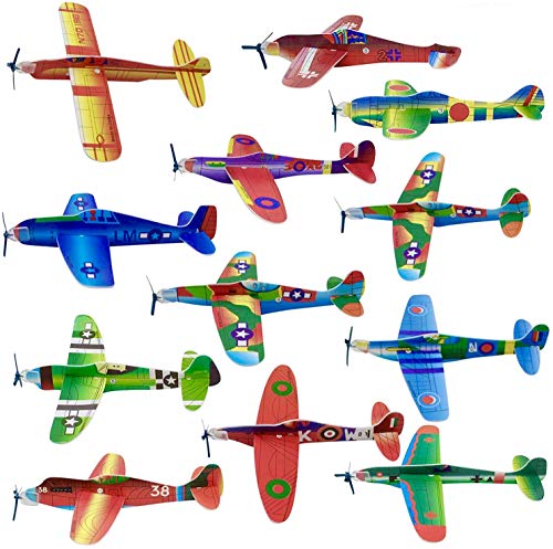 THE TWIDDLERS 48 Aviones Planeadores para Niños / Deslizadores Voladores en 12 Diseños Diferentes - Fácil de Montar