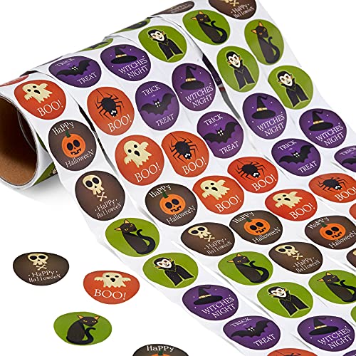 THE TWIDDLERS 600 PCS Pegatinas de Halloween - 5 Stickers Diseños Diferentes - Mensajes de Feliz Halloween - para Piñata, Fiesta Favores, Trick or Treat