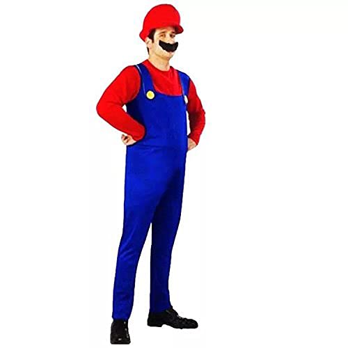 thematys® Super Mario Luigi Gorra + pantalón + Barba - Traje Conjunto para Adultos Carnaval y Cosplay (S, Talla 150-165cm)