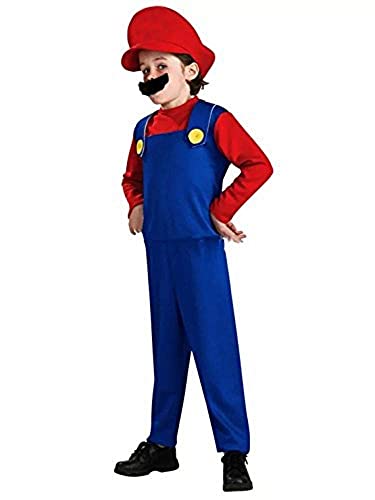 thematys® Super Mario Luigi Gorra + pantalón + Barba - Traje Conjunto para niños Carnaval y Cosplay (M, Talla 120-130cm)